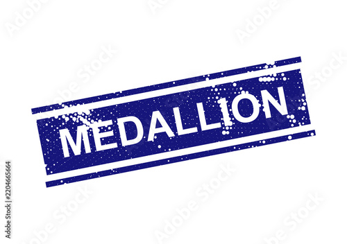 Blue medallion stamp with white text reading medallion isolated on transparent background, illustration