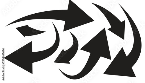 Curved Arrow Icons Set, Multiple Direction Symbols for Flow Navigation Movement and Dynamic Process Design