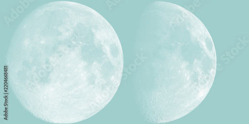 Detailed glowing full moon and crescent moon phases vector illustration on soft blue background for space science and astronomy design
