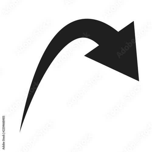 Curved Down Arrow Icon, Right Direction Turn Symbol for Navigation Flow and Movement Change