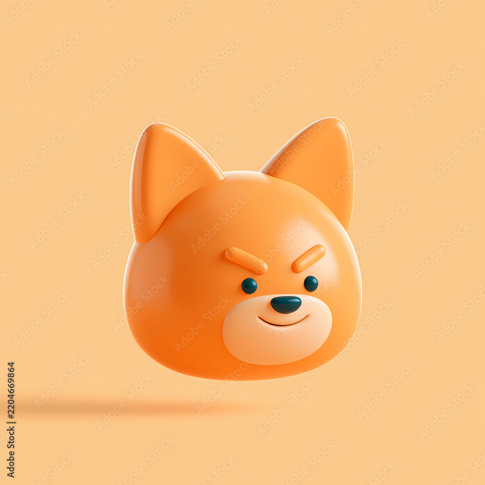 Obraz premium A cute orange animal character head with a playful expression is floating against a solid light orange background in this three dimensional digital art illustration