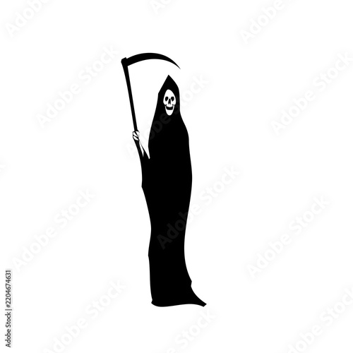 Obraz na plátně Minimalist Black And White Grim Reaper Silhouette Holding Sharp Scythe