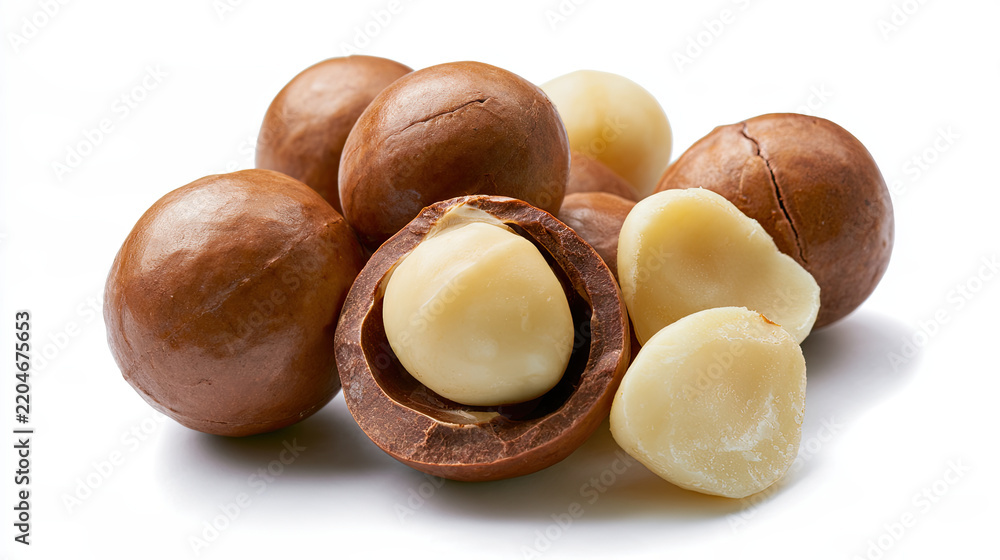 Fototapeta premium transparent macadamia nuts isolated on white background