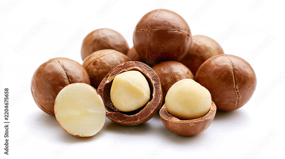 Fototapeta premium macadamia nuts isolated on white background