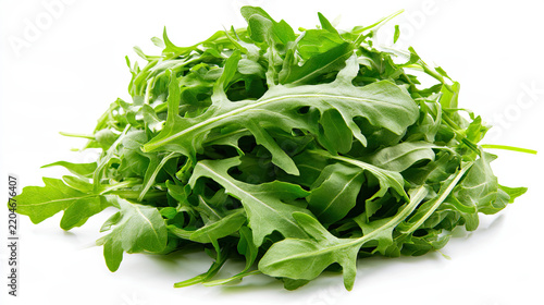 isolated arugula pile on white background for salad preparation