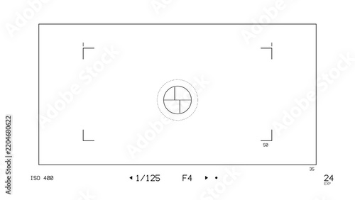 Foto Black film rangefinder camera viewfinder overlay with frame lines and focus circ