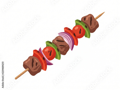 Vector illustration of a grilled meat and vegetable skewer