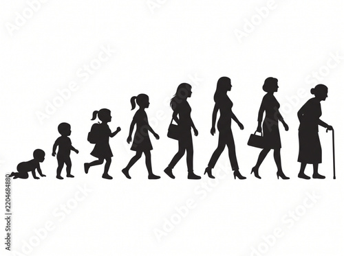 Female life cycle silhouette from baby to elderly woman