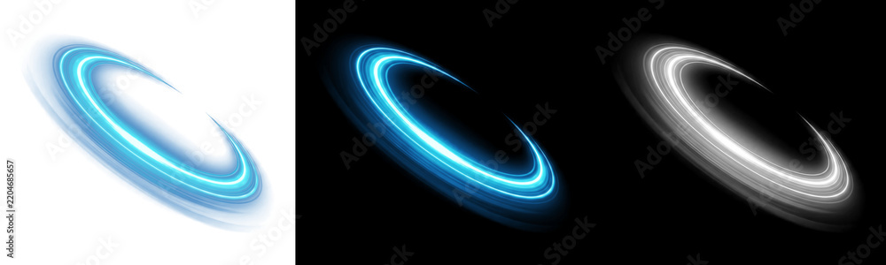 Obraz premium Abstract blue light vortex swirl circle, glowing magic energy ring isolated on transparent background