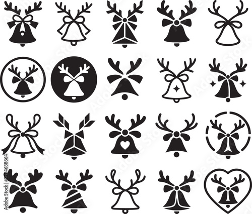 Christmas Holiday Decoration Icon Set, Minimal Festive Ornament Symbol Collection, Modern Vector Clipart