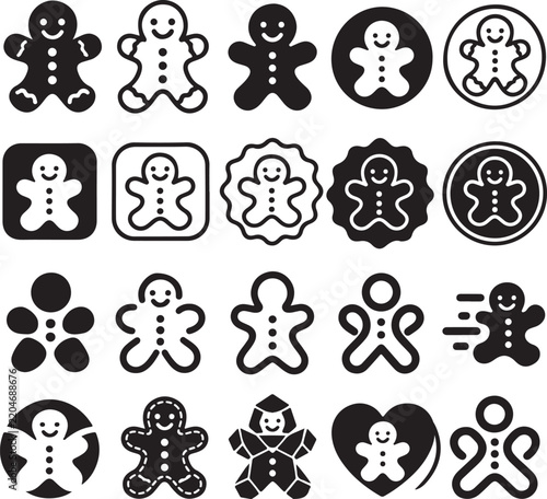 Cute Gingerbread Cookie Icons Collection, Christmas Holiday Symbols Set, Festive Winter Vector Clipart