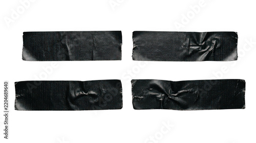 Four pieces of black duct tape isolated on transparent background