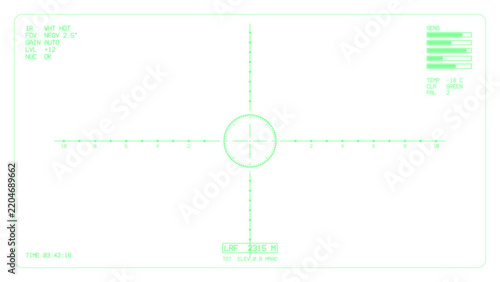 Foto Green thermal infrared sight overlay with ring reticle and mil dot scales on tra