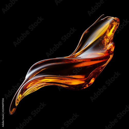 Maple syrup wave and swirl isolated on black background, concept of condiments and sweets