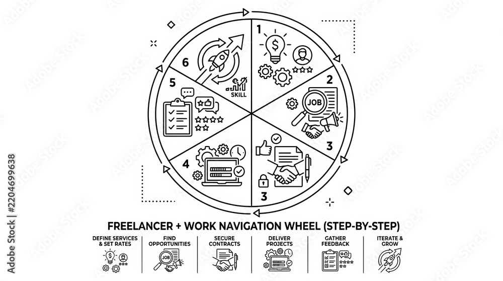 Fototapeta premium Freelancer Workflow and Task Management Visual Diagram Infographic.