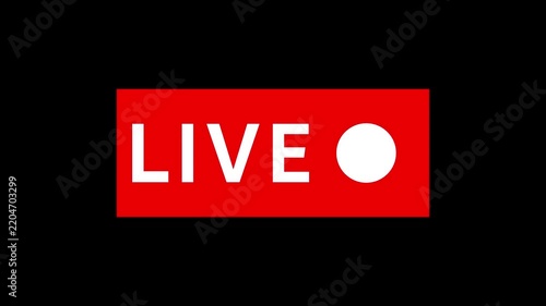 Red Live Stream Icon Animation with Blinking Dot on Black Background – Broadcast Lower Third UI Element