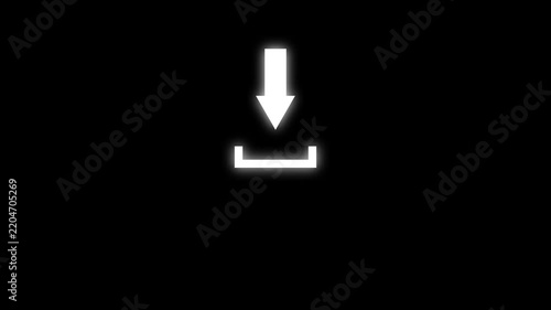 White Glowing Download Arrow Icon Animation on Black Background – Neon UI UX Motion Graphic Element