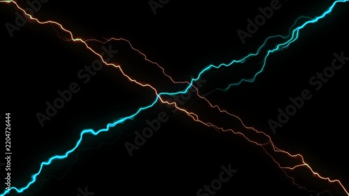 Horizontal Cyan and Orange Lightning Bolts on Black 4K