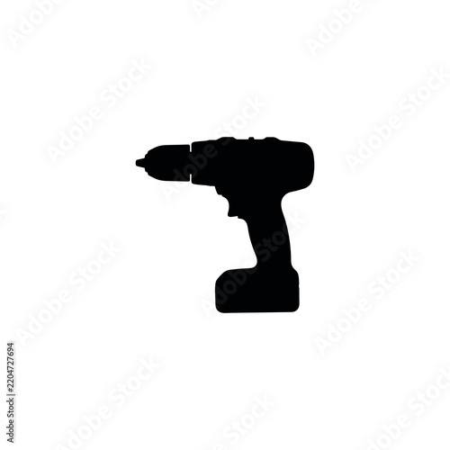 Power drill silhouette isolated on clean white background for construction branding