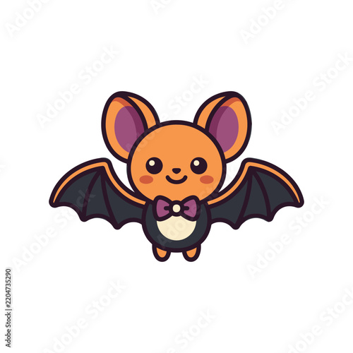 Cute cartoon bat with a purple bow tie.