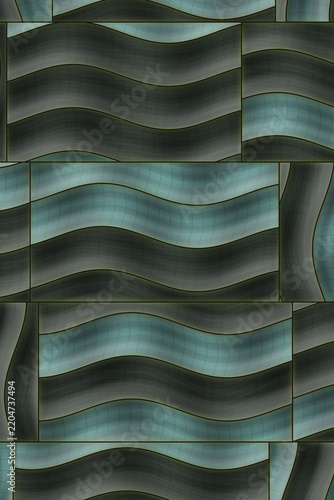 Abstract wavy bands in teal and gray texture