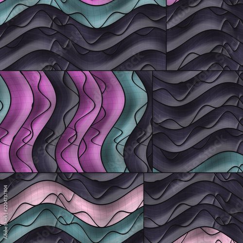 Abstract Wavy Lines Pattern in Color Blocks