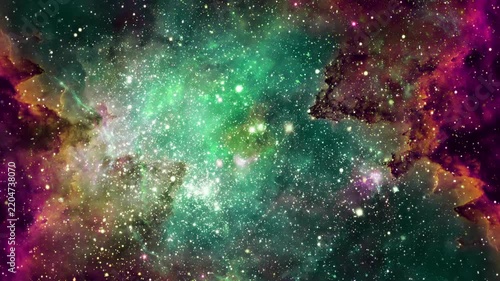 Green Star Cluster and Magenta Nebula Clouds in Space 4K