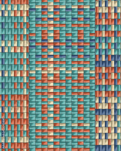 Geometric Tile Pattern with Teal, Coral, and Beige