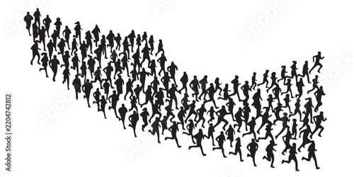 Crowd of people running marathon silhouette vector illustration