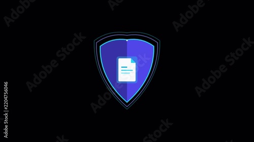Animated document security shield icons on transparent background. 4K alpha channel