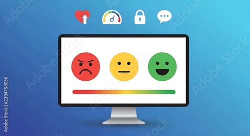 Conceptual Digital Illustration of User Experience Feedback Rating System Displayed on a Modern Computer Monitor Screen