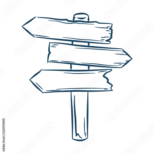signpost wooden sign direction crossroad arrow choice line art icon