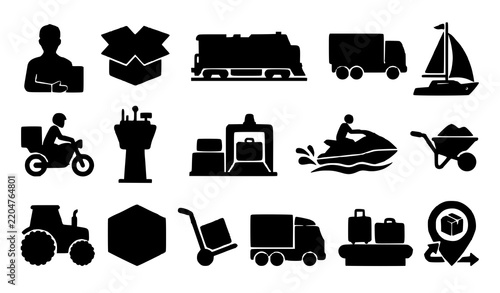 Cargo Delivery Transportation Airport and Logistics Flat Vector Icons