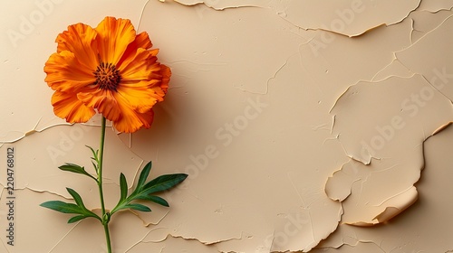  Light Cream Background with Single Orange Marigold Flower Corner Decoration