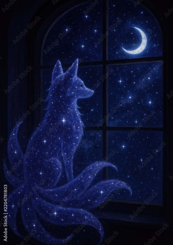 Fototapeta premium Mystical fox gazing moonlit night