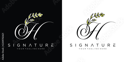 Abstract Initial letter H with nature leaf logo design vector illustration