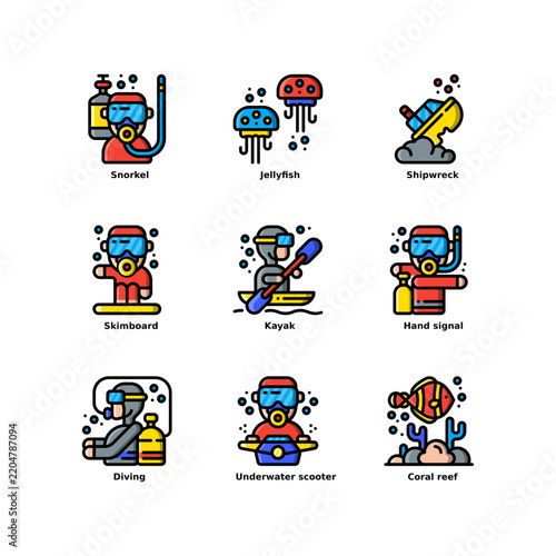 snorkel, diving, scuba outline colored icon