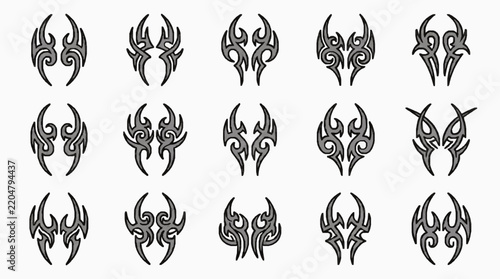 Set of tribal tattoo symbols and decorative graphic shapes