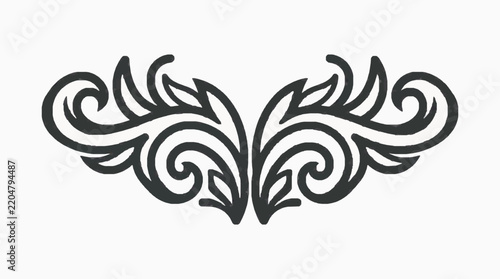 Black abstract curl ornament design element on white background