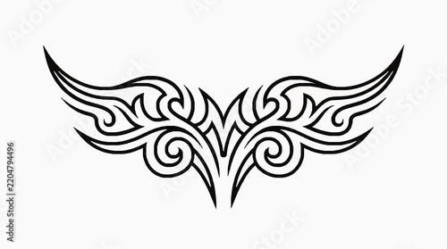 Tribal wing tattoo graphic vector art with black curves on white background