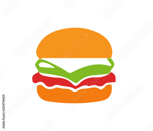 Classic Hamburger with Cheese and Fresh Vegetables Fast Food Restaurant Icon
