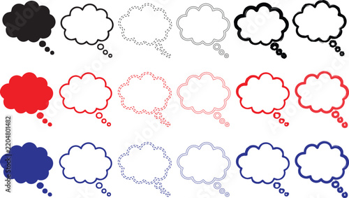 Collection of colorful  hand drawn empty speech bubbles and thought balloons in various styles