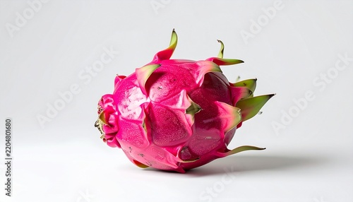 Vibrant Pink Dragon Fruit on White Background.