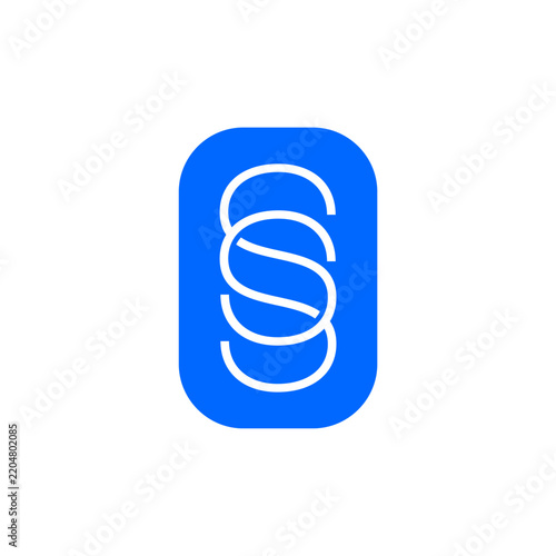 Blue Rounded Badge Logo with White Letter S Icon. Creative Blue Badge Logo with Interlocking S Shape