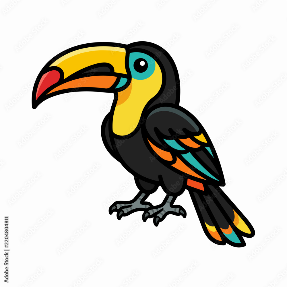 Fototapeta premium Colorful cartoon toucan illustration isolated on white background