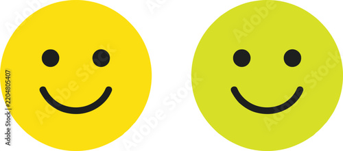 Two happy yellow and green smiley face icons with simple geometric design