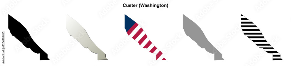 Fototapeta premium Custer (Washington) blank outline map set