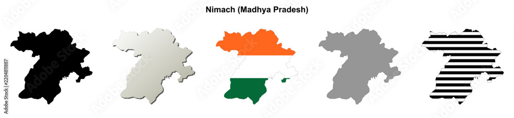 Fototapeta premium Nimach (Madhya Pradesh) blank outline map set