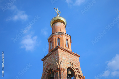 Beautiful white Russian Christian Orthodox Church. Religion