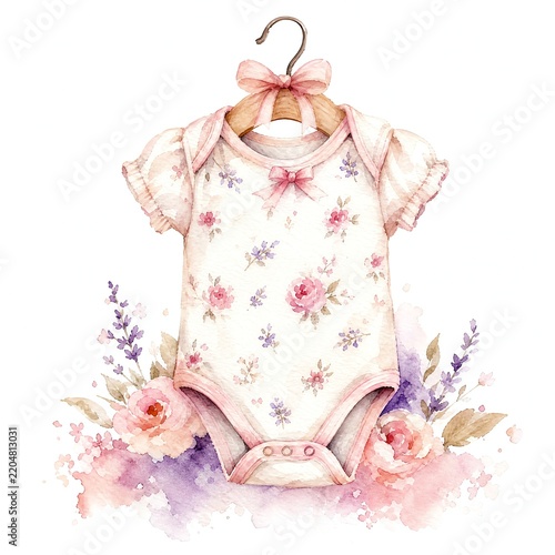 Baby Onesie on Hanger Watercolor Nursery Illustration